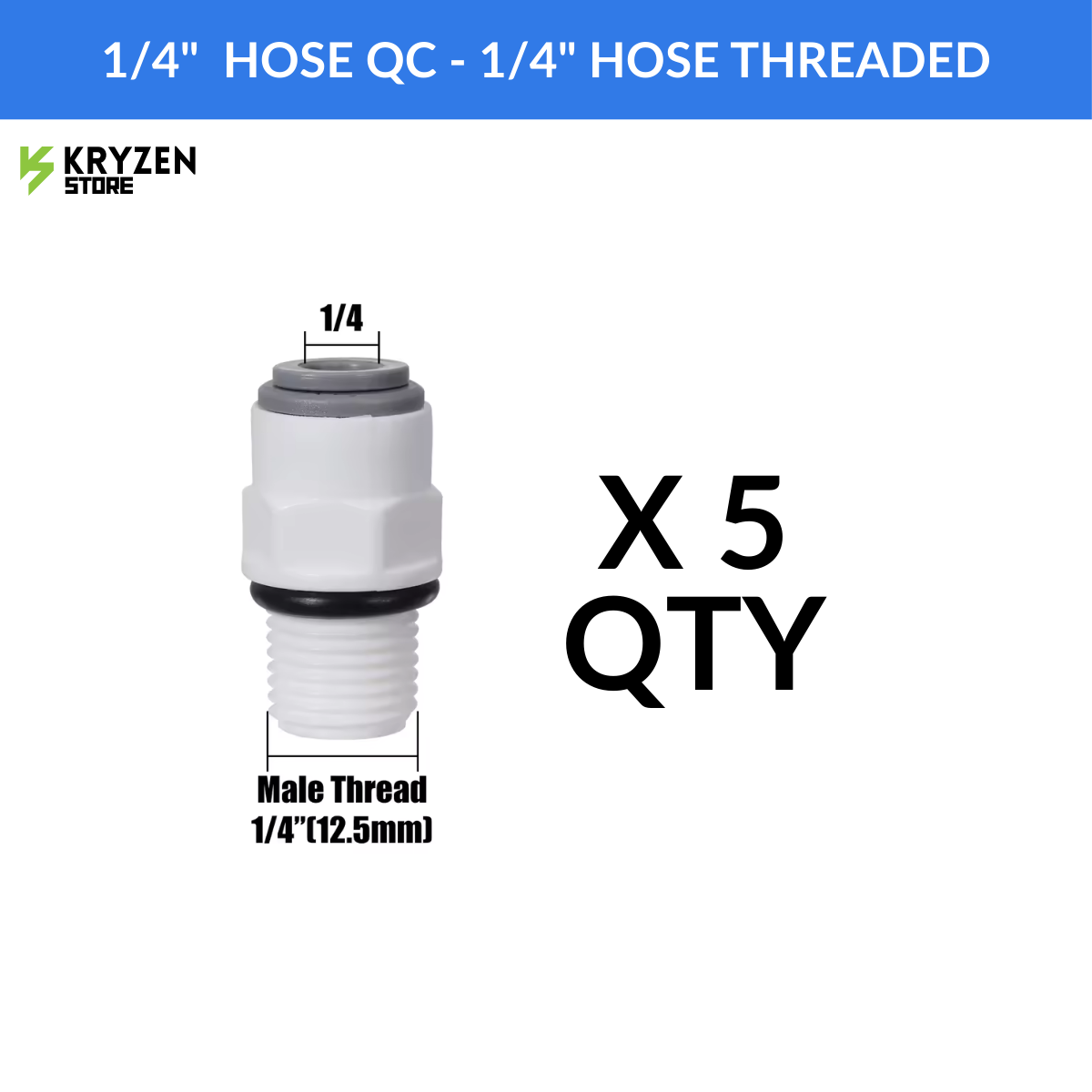 1/4-Inch Straight Threaded Connector RO – (1/4 Inch Male) to Quick Connect (QC) Fitting for Hydroponics & Irrigation