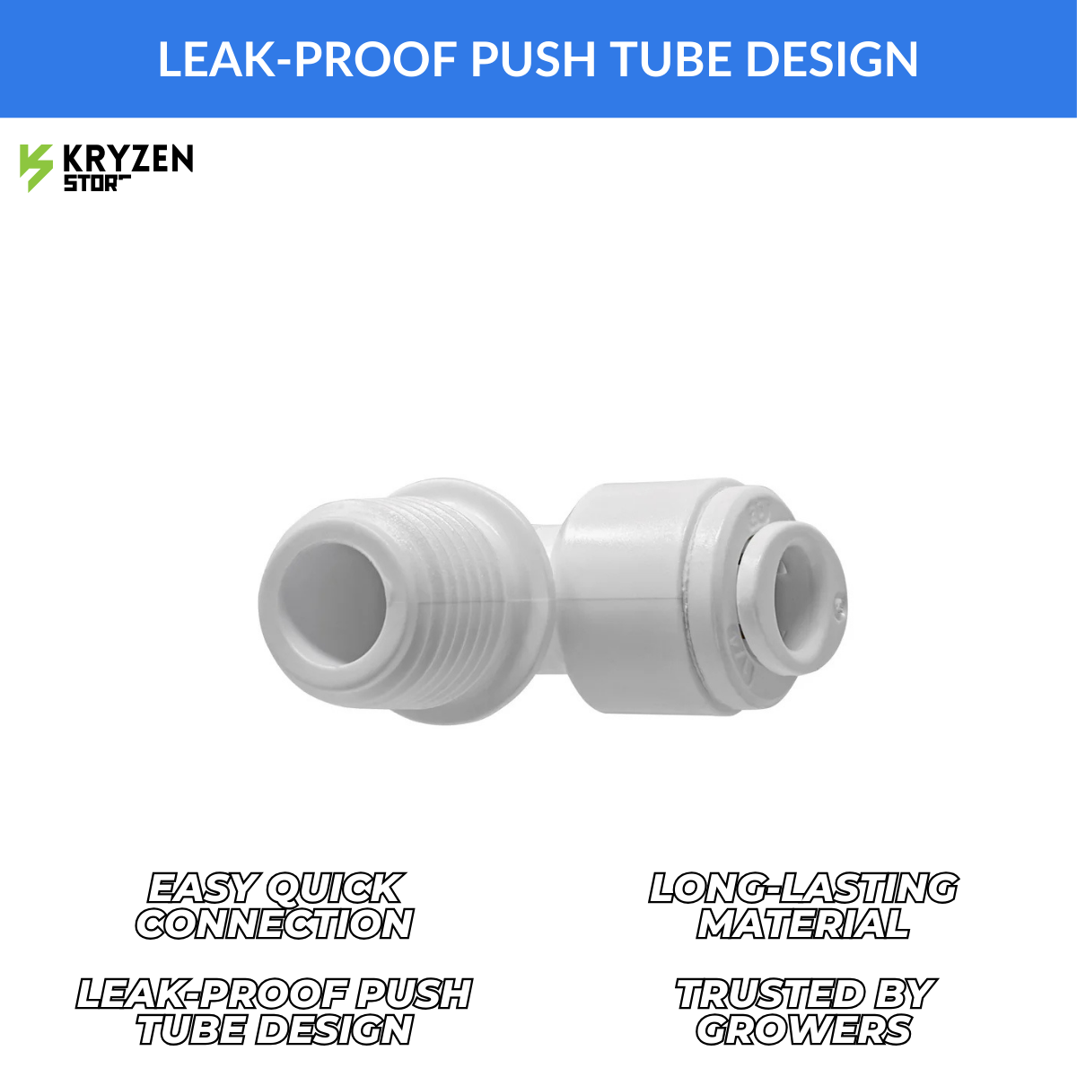 1/8-Inch Thread to 1/4-Inch QC Elbow (Male Thread Elbow) – 90° Fitting for Hydroponics & RO Systems