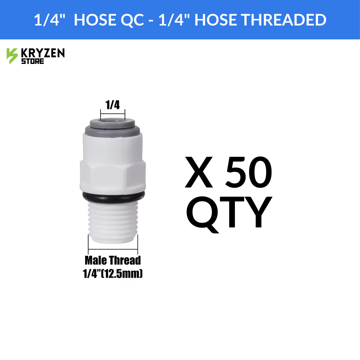 1/4-Inch Straight Threaded Connector RO – (1/4 Inch Male) to Quick Connect (QC) Fitting for Hydroponics & Irrigation