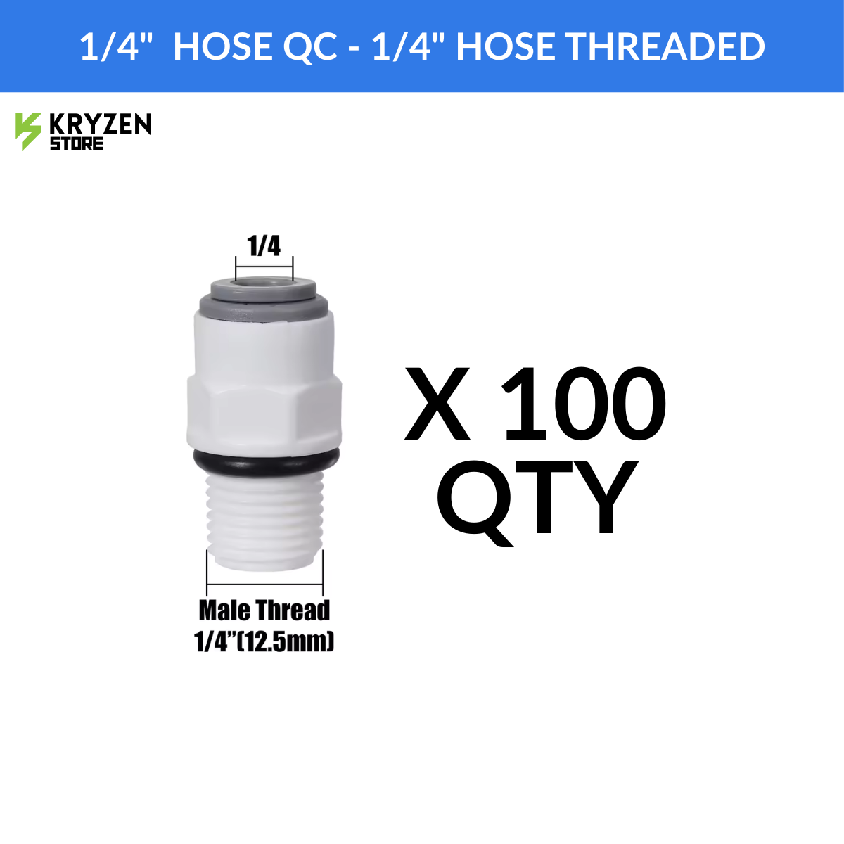 1/4-Inch Straight Threaded Connector RO – (1/4 Inch Male) to Quick Connect (QC) Fitting for Hydroponics & Irrigation