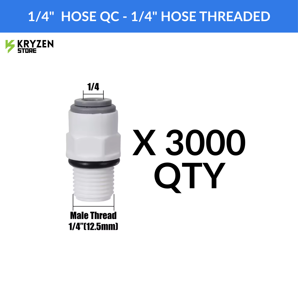 1/4-Inch Straight Threaded Connector RO – (1/4 Inch Male) to Quick Connect (QC) Fitting for Hydroponics & Irrigation
