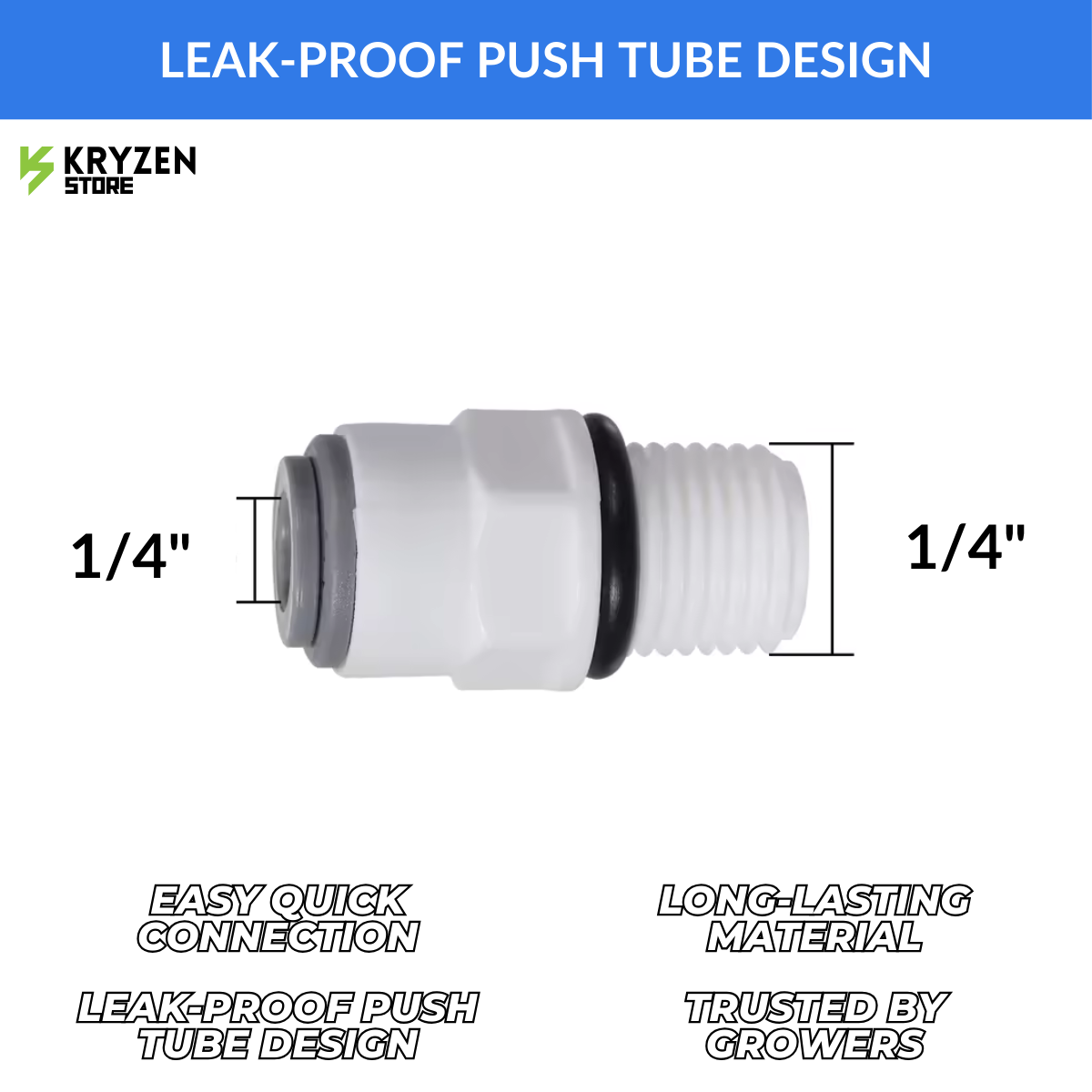 1/4-Inch Straight Threaded Connector RO – (1/4 Inch Male) to Quick Connect (QC) Fitting for Hydroponics & Irrigation