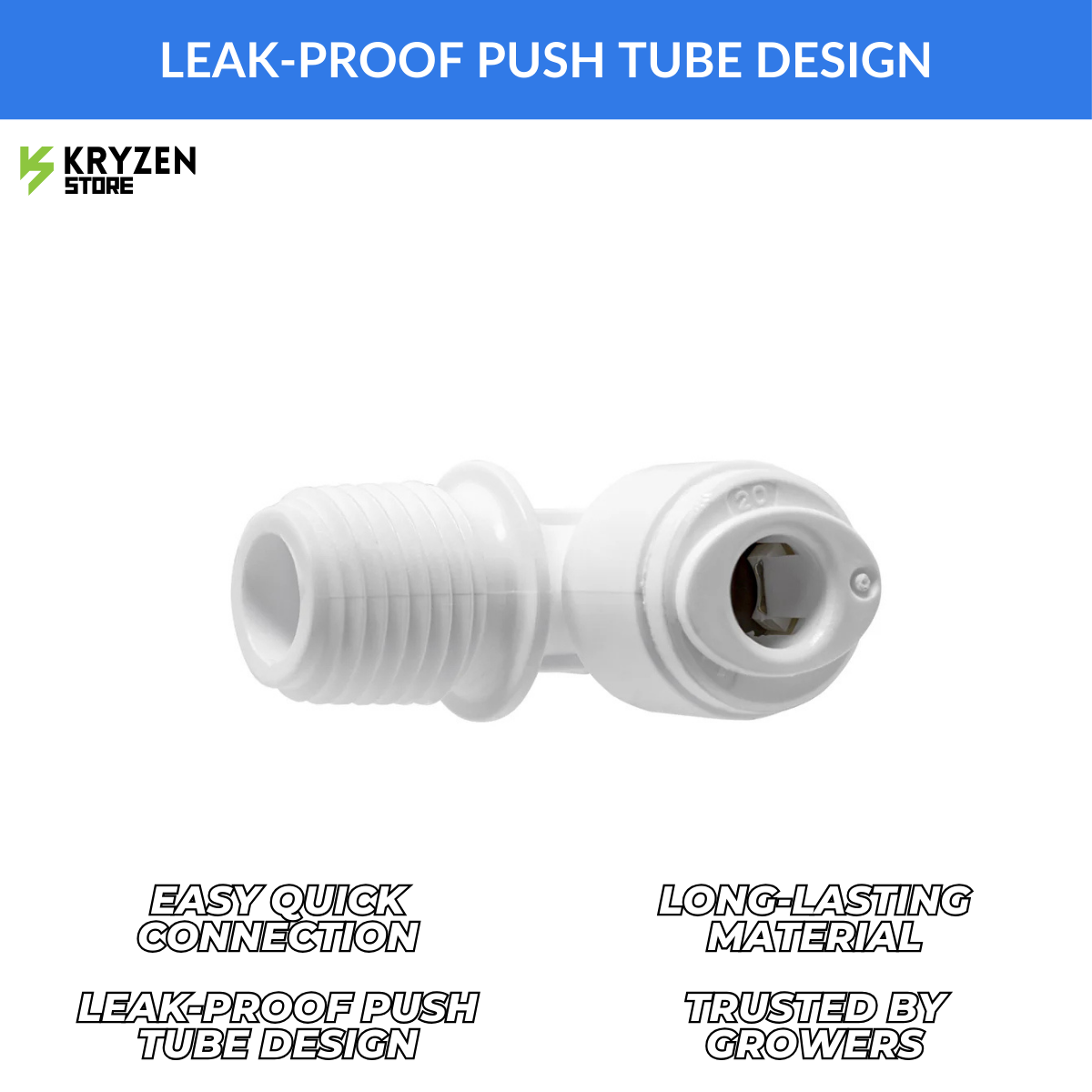 1/4 Thread to 1/4 QC Elbow (Quick Connect) – 90° Tubing Fitting for Hydroponics & Irrigation